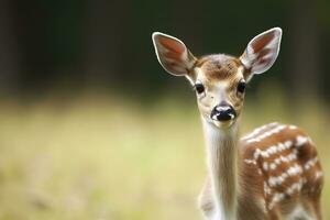 European fallow deer or common fallow deer fawn portrait. Generative AI photo