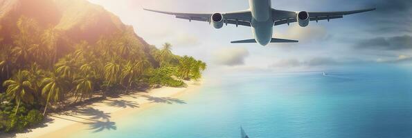 Concept of airplane travel. Generative AI photo