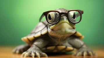 A cute little green turtle with glasses, Generate Ai photo