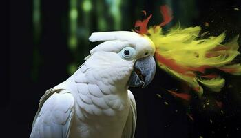Digital photo manipulation of a white parrot. Generative AI