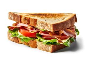 Sandwich with ham, cheese, tomato and lettuce on white background photo