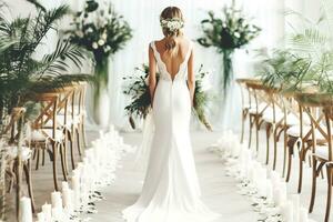 Portrait of a beautiful young bride with a bouquet of flowers photo