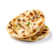 Indian naan bread with garlic and butter, Pita bread on a white background. photo