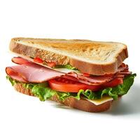 Sandwich with ham, cheese, tomato and lettuce on white background photo