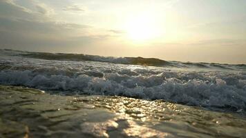 mare orizzonte durante un' bellissimo tramonto. mare spiaggia e tramonto luce. estate vacanza concetto. estate. video