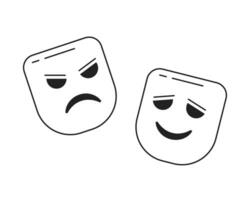 Tragedy and comedy theater mask monochrome flat vector object. Mask for cover face. Editable black and white thin line icon. Simple cartoon clip art spot illustration for web graphic design