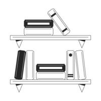 Studying bookshelves flat monochrome isolated vector object. University student book shelf. Editable black and white line art drawing. Simple outline spot illustration for web graphic design