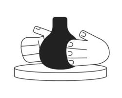 Hands making ceramic vase monochrome flat vector object. Decorative art. Editable black and white thin line icon. Simple cartoon clip art spot illustration for web graphic design