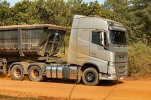 Apore, Goias, Brazil - 05 07 2023 trailer truck with trailer for transporting grain photo