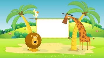 Cartoon Background with wildlife animal lion and giraffe video