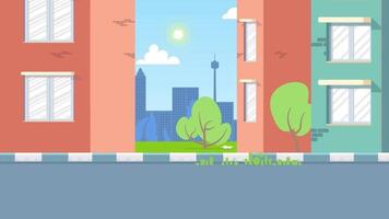 City Cartoon Background video with house and street