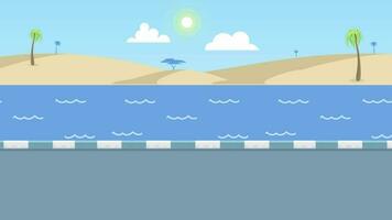 cartone animato sfondo video con mare e strada