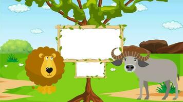 Cartoon Background with Lion and Cow video