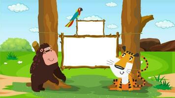 Cartoon Background with Tiger and Monkey video