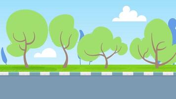 Cartoon Background with street besides tree video