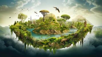 Illustration image, Nature and Sustainability, Eco-friendly Living and conservation, Concept art of Earth and animal life in different environments, Generative AI illustration photo