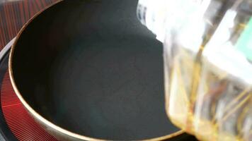 Pouring cooking oil into a cooking pan video