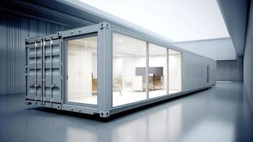 Mobile office buildings or container site office for construction site. Shipping container. Portable house and office cabins, illustration photo