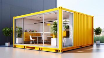 Mobile office buildings or container site office for construction site. Shipping container. Portable house and office cabins, illustration photo