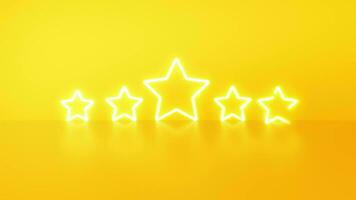 Neon light style 5 stars user rating for feedback or survey on yellow background. video