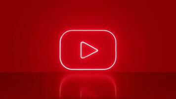 Madrid, Spain - August, 2023, Youtube logo in neon with space for text and graphics. Red background. video