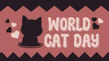 wereld kat dag tekst met slowmotion geanimeerd kat shilouette video, kat animatie video, wereld kat dag abstract beweging achtergrond animatie video, kat abstract animatie, kat video ontwerp, kat animatie