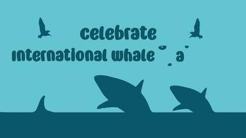International Wal Hai Tag Text mit Wal Hai Springen aus von Wasser silhouette texturiert Hintergrund Animation Video, Wal Hai Springen aus von Wasser Animation Video