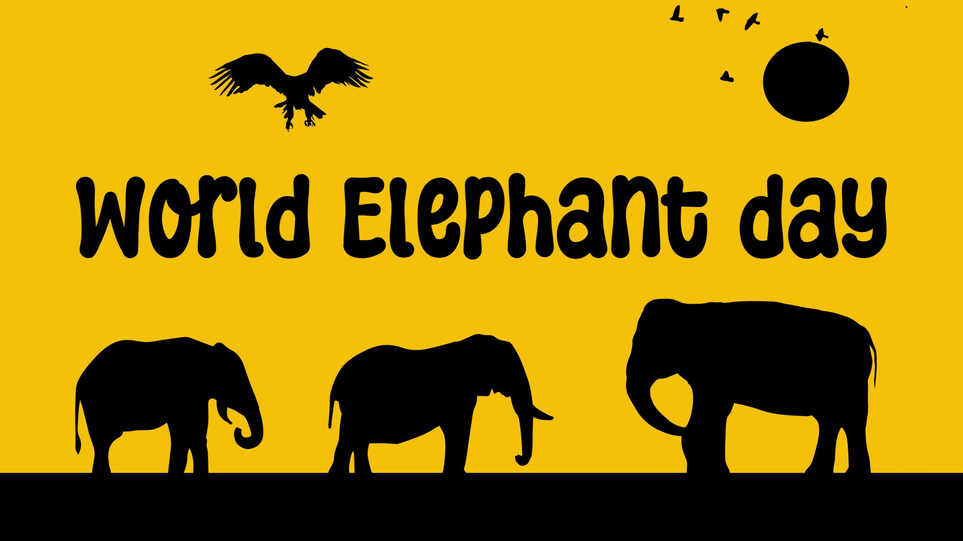 mundo elefante día texto con lento movimiento animado elefante silueta