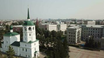 Aerial view of the Church in the Name of the Savior of the Holy Image in Irkutsk video