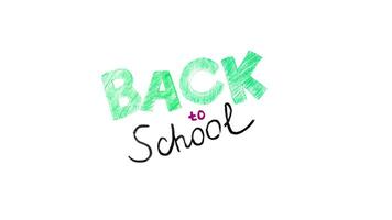 Animated inscription BACK TO SCHOOL. Hand written lettering Back to school, colored pencils and markers, white background stop motion animation video 4k