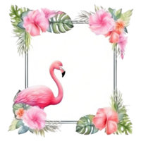 Watercolor flamingo frame isolated png