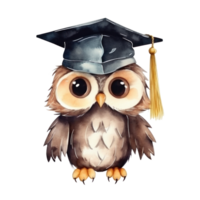 Cute watercolor owl in graduarion cap isolated png