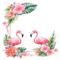 Watercolor flamingo frame isolated png