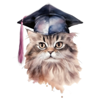 Cute watercolor cat in graduarion cap isolated png