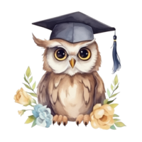 Cute watercolor owl in graduarion cap isolated png