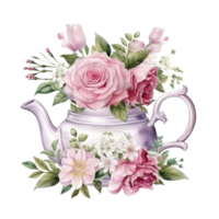 Aquarell Teekanne mit Blumen isoliert png