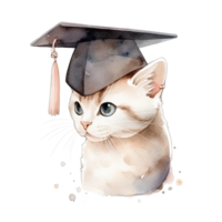 Cute watercolor cat in graduarion cap isolated png