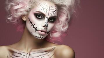 Beautiful model with halloween makeup photo