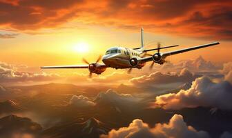 Airplane in sky background photo