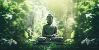 Buddha in a green mystical background photo