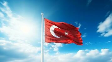 Turkish flag with blue sky background photo