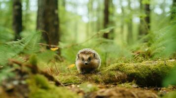 Cute hedgehog in forest photo