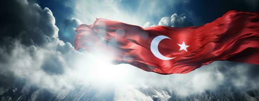 Turkish flag with blue sky background photo