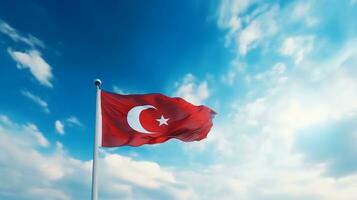 Turkish flag with blue sky background photo