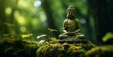 Buddha in a green mystical background photo