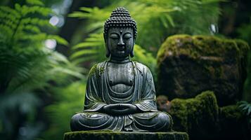 Buddha in a green mystical background photo