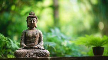 Buddha in a green mystical background photo