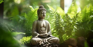 Buddha in a green mystical background photo