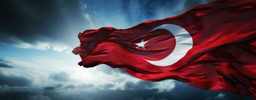 Turkish flag with blue sky background photo