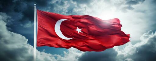 Turkish flag with blue sky background photo